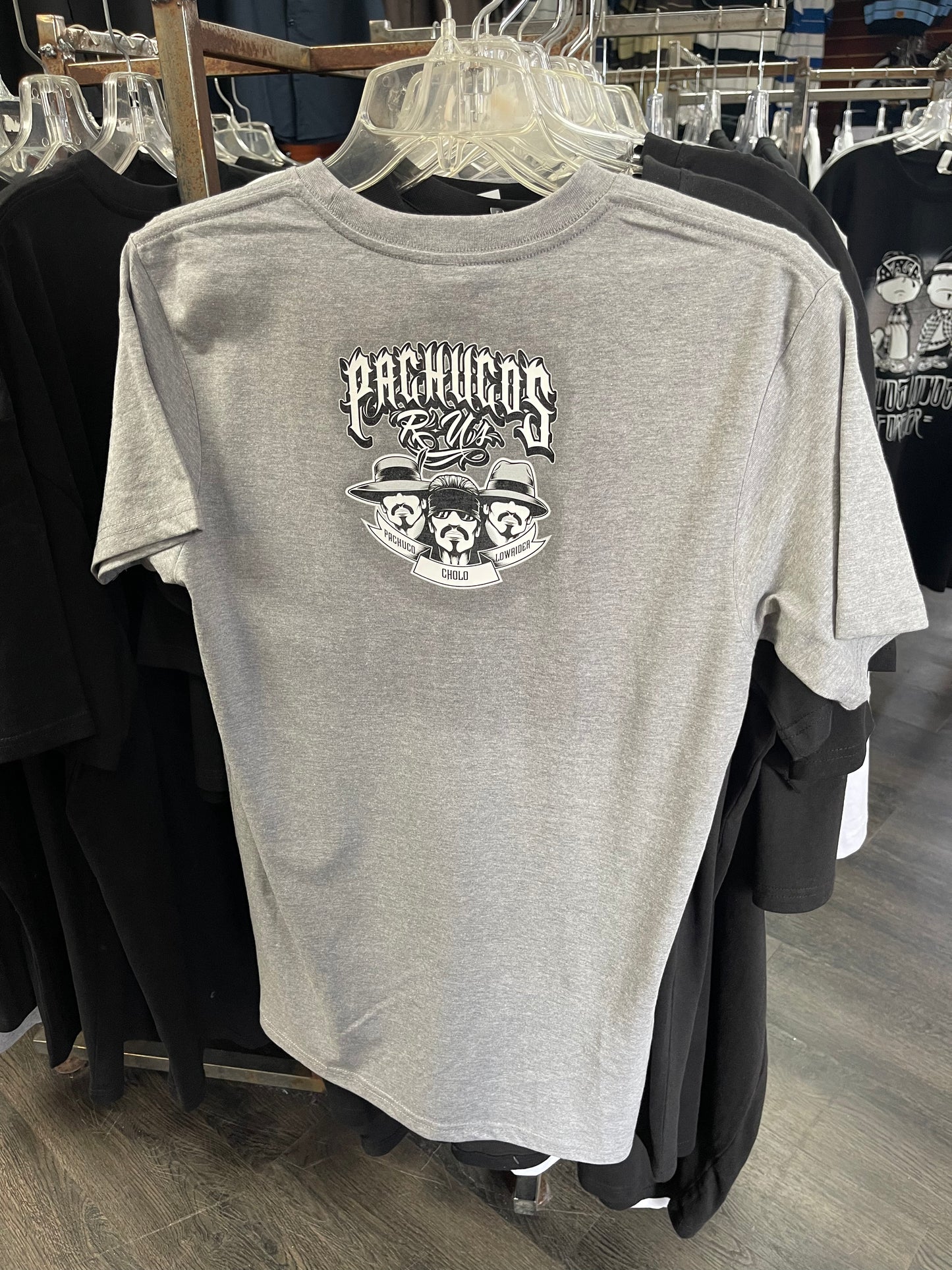 PachucosRUs Cholo Brown Tee (Black, White & Grey)
