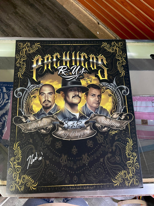 Pachucos R Us Limited Edition Big Puppet, Santana, and Hector hand signature poster